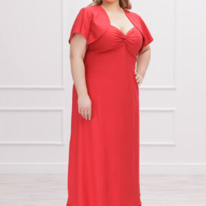 Długa czerwona sukienka Elmira z bolerkiem XXL OVERSIZE WIOSNA