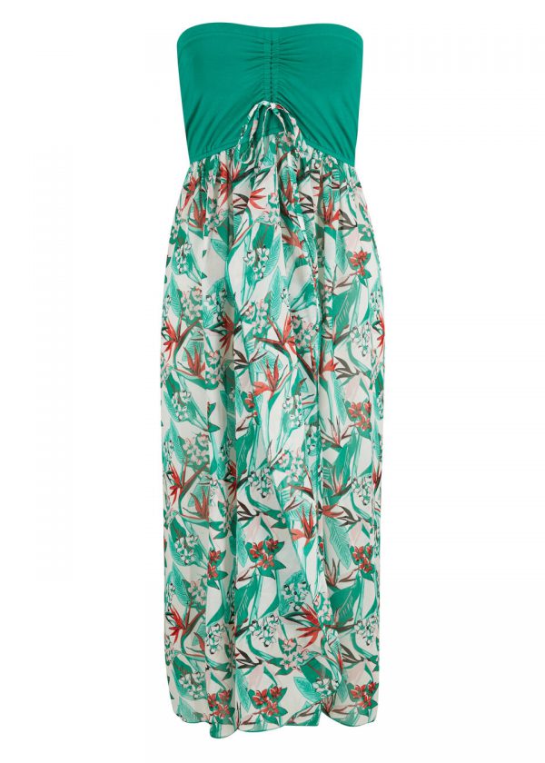 Sukienka plażowa bandeau bonprix zielony miętowy w kwiaty