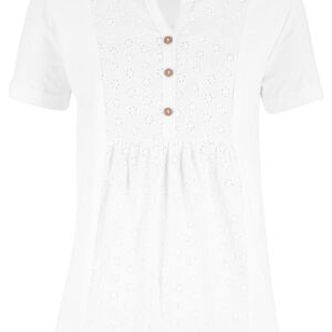Bluzka shirtowa z haftem angielskim bonprix biały