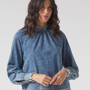 MANILA GRACE - Jeansowa bluzka ze stójka