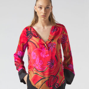 MANILA GRACE - Satynowa bluzka w kwiatowy wzór