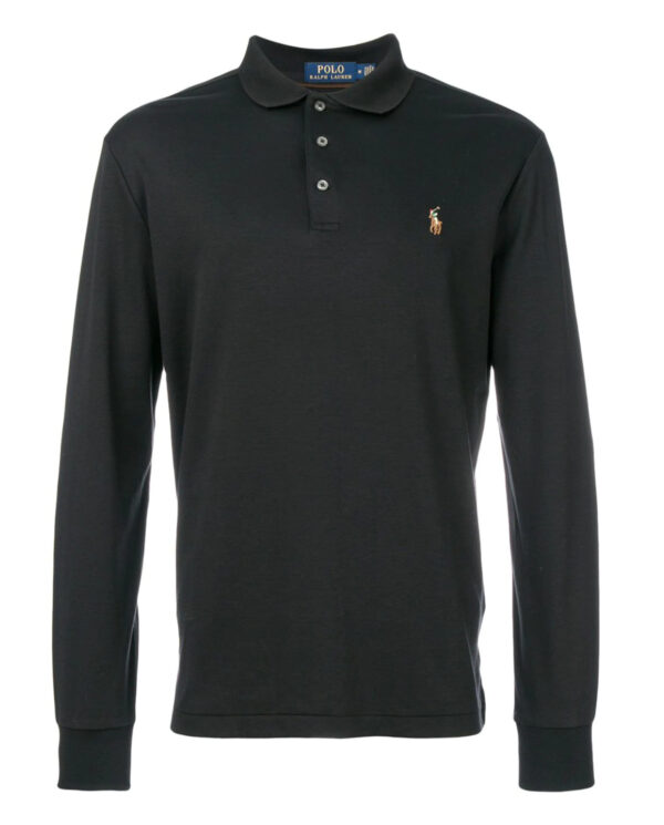 RALPH LAUREN - Czarna bluzka polo z haftowanym logo