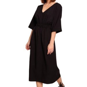 Swobodna sukienka midi z szeroką gumą w pasie czarna.