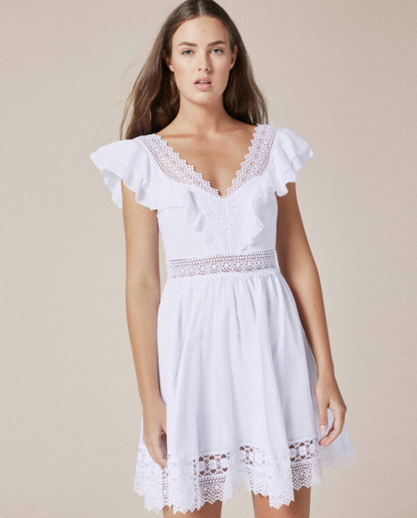 CHARO RUIZ IBIZA - Biała sukienka mini. Kwiaty Biały