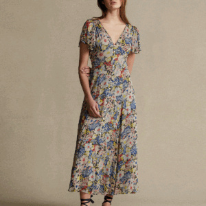 RALPH LAUREN - Kolorowa sukienka. Kwiaty Niebieski / Granatowy