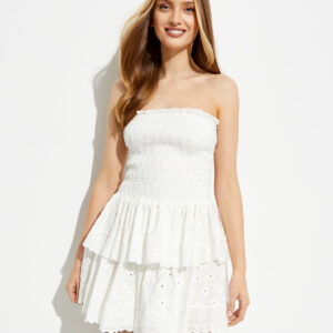 CAROLINE CONSTAS - Sukienka z odkrytymi ramionami Ensley. Kwiaty Biały