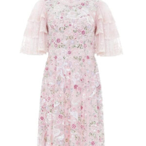 NEEDLE & THREAD - Sukienka mini Odette. Kwiaty Różowy / Fioletowy