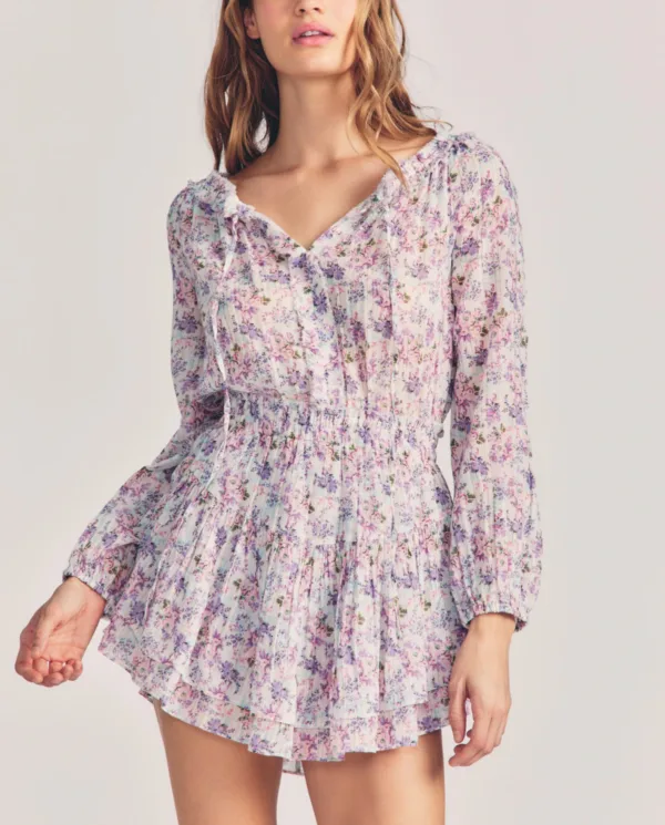 LOVE SHACK FANCY - Mini sukienka w kwiatowy wzór Banou. Kwiaty Różowy / Fioletowy