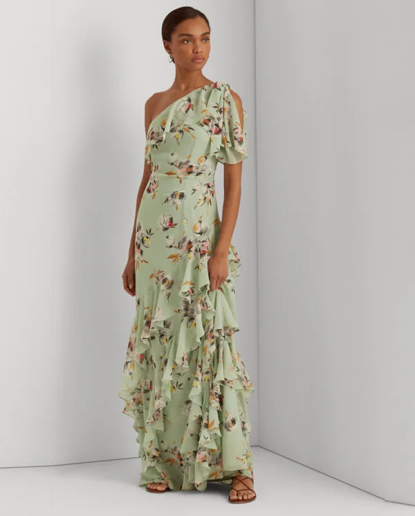 LAUREN BY RALPH LAUREN - Asymetryczna sukienka maxi we wzór. Kwiaty Zielony