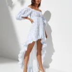 CAROLINE CONSTAS - Biała sukienka midi Imelda. Kwiaty Biały