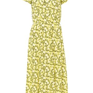Sukienka midi z przyjaznej dla środowiska wiskozy. Kwiaty żółty ananasowy - biały w kwiaty