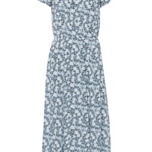 Sukienka midi z przyjaznej dla środowiska wiskozy. Kwiaty pudrowy niebieski - biały w kwiaty