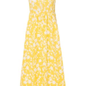 Sukienka ze zrównoważonej wiskozy. Kwiaty kremowy żółty - biały w roślinny wzór