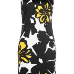 Sukienka ołówkowa z nadrukiem. Kwiaty czarno-kremowy żółty w kwiaty