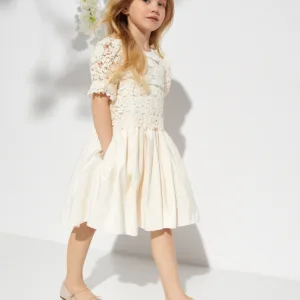 SELF PORTRAIT KIDS - Beżowa koronkowa sukienka mini.