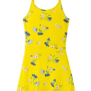 Sukienka rozkloszowana w kolorze żółty cytrynowy w kwiaty.