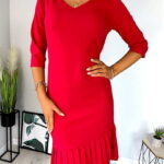 Czerwona Sukienka z Plisowaną Falbanką 6793-128-B