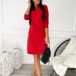 Czerwona Zamszowa Sukienka z Kieszeniami 9132-197-B