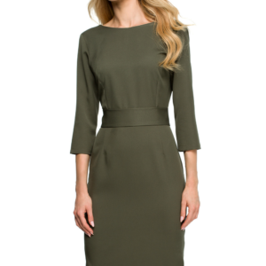 Elegancka sukienka ołówkowa midi z dekoltem V na plecach zielona