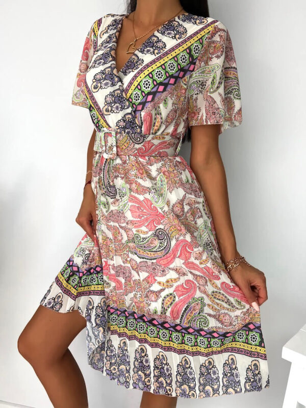 Kremowa Sukienka w Koralowy Wzór 8164-527-D