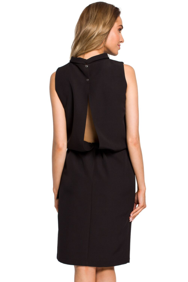 Sukienka elegancka ołówkowa z rozcięciem na plecach i wiązaniem czarna