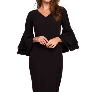 Sukienka elegancka wieczorowa midi z bufiastymi rękawami czarna