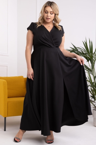 Sukienka wieczorowa rozkloszowana z rozporkiem LUIZA czarna