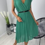 Zielona Plisowana Sukienka z Paskiem 8116-400-C