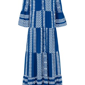 długa sukienka bonprix kolor niebieski królewski - biały wzorzysty