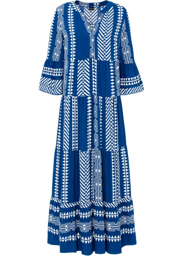 długa sukienka bonprix kolor niebieski królewski - biały wzorzysty