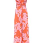 długa sukienka bonprix kolor pomarańczowo-różowy w roślinny wzór