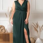 Sukienka ekskluzywna wieczorowa długa rozcięcie z przodu ELEONORA zielona