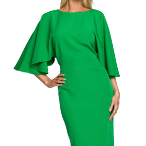 Sukienka elegancka ołówkowa z szerokimi rękawami zielona z pelerynką