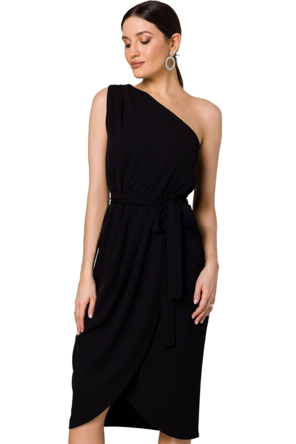 Koktajlowa sukienka asymetryczna na jedno ramię czarna