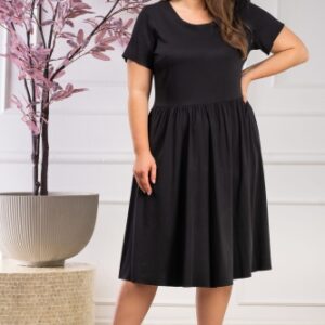 Sukienka przewiewna tkanina wiskozowa rozkloszowana MARIA czarna.
