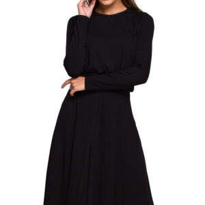 Sukienka rozkloszowana klasyczna z gumą w pasie czarna wiskoza.