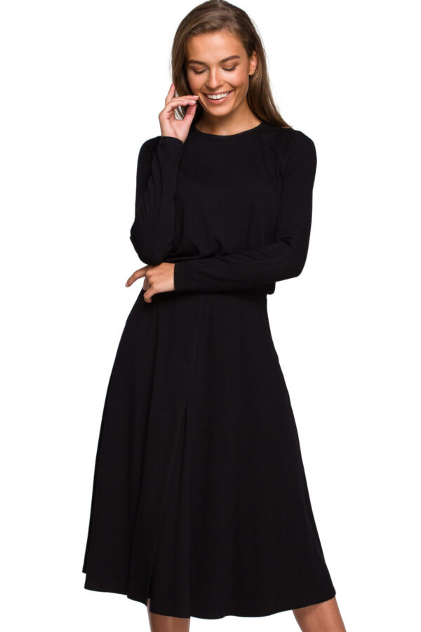 Sukienka rozkloszowana klasyczna z gumą w pasie czarna wiskoza.