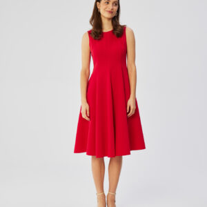 Elegancka rozkloszowana sukienka koktajlowa czerwona.