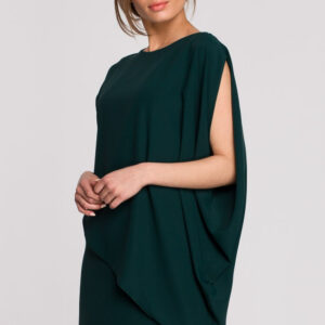 Elegancka sukienka mini z asymetryczną falbaną drapowana zielona