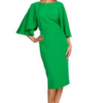 Sukienka elegancka ołówkowa z szerokimi rękawami zielona z pelerynką
