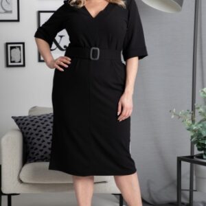 Sukienka do pracy elegancka ołówkowa z paskiem SAMANTA czarna
