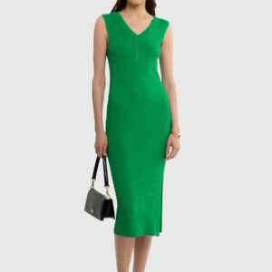Sukienka damska prążkowana slim z wiskozy zielona Zizila 301