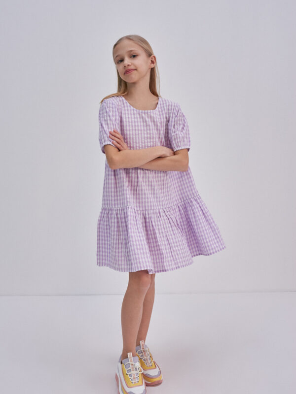 Sukienka dziewczęca w kratkę fioletowa Amelia 500