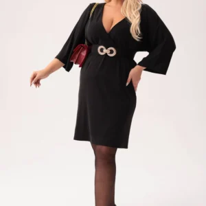 Czarna wiskozowa sukienka Ivette z kopertowym dekoltem PLUS SIZE XXL