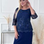 Elegancka ołówkowa sukienka Diana w kolorze granatu na wesele XXL OVERSIZE LATO