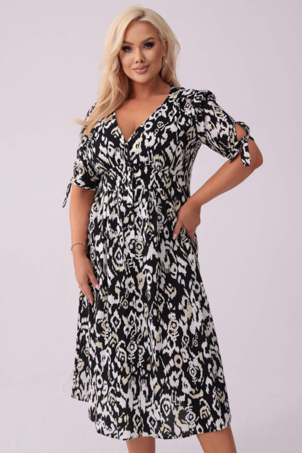 Elegancka sukienka Elise na wesele w czarno-białe wzory PLUS SIZE OVERSIZE XXL