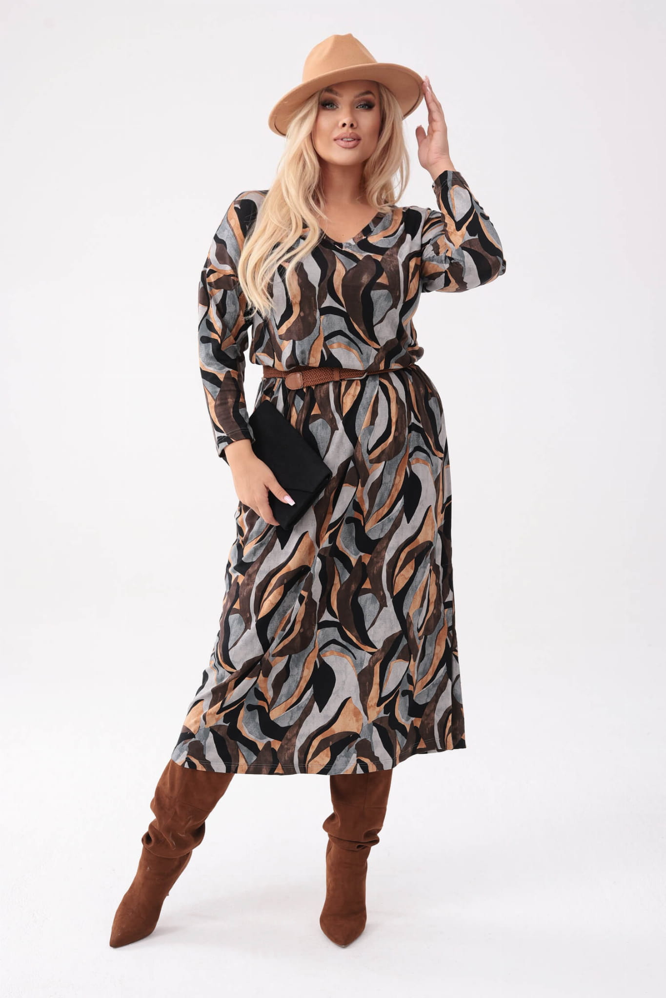 Elegancka sukienka Mira w stonowanych kolorach o długości MIDI PLUS SIZE XXL OVERSIZE