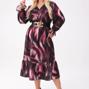 Elegancka sukienka Selena z falbaną o długości MIDI w odcieniach burgundu PLUS SIZE XXL OVERSIZE