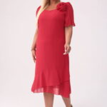 Elegancka szyfonowa czerwona sukienka Maria z falbankami na wesele PLUS SIZE XXL