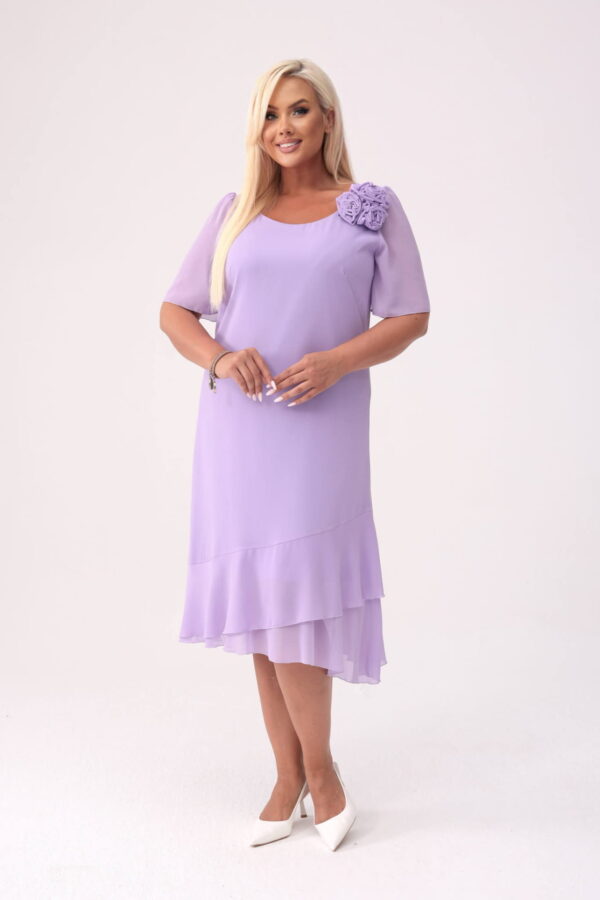 Elegancka szyfonowa lawendowa sukienka Maria z falbankami na wesele PLUS SIZE XXL